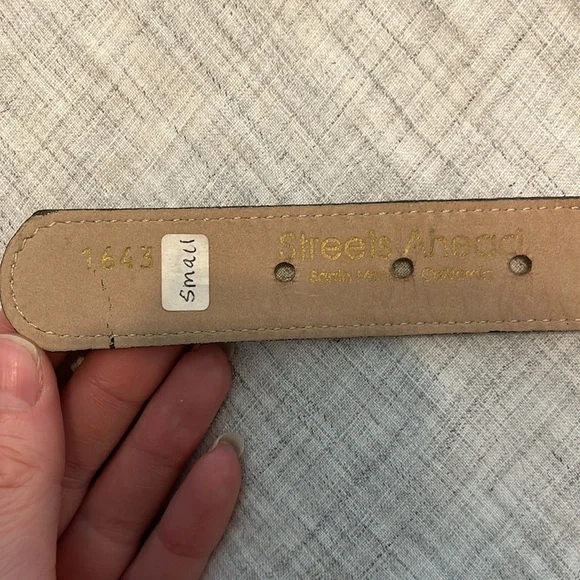 Streets Ahead Santa Monica tan leather belt with silver, turquoise, and …